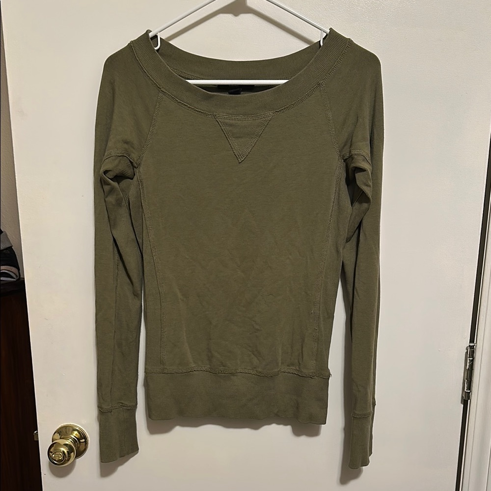 Olive Green Boat Neck Long Sleeve